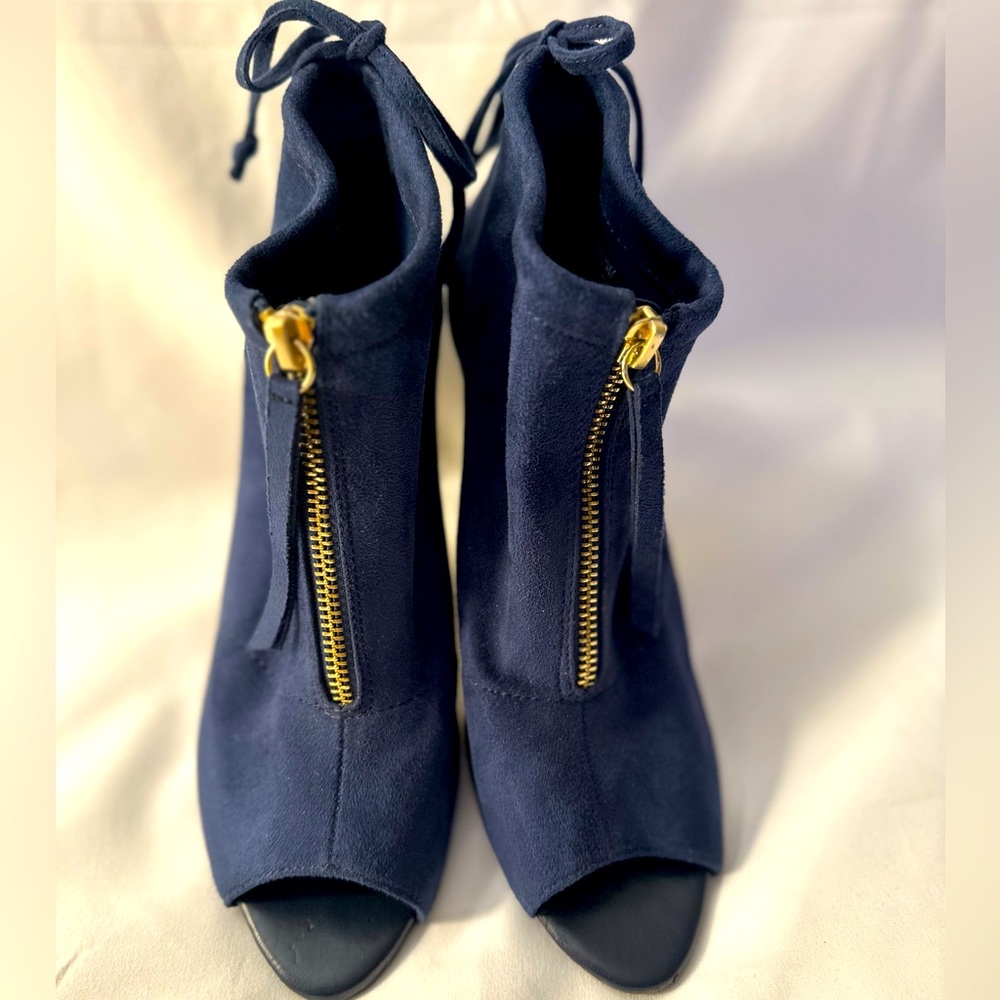 Bella-Vita Blue Suede Peep Toe Bootie | Blue, Size: 7 1/2